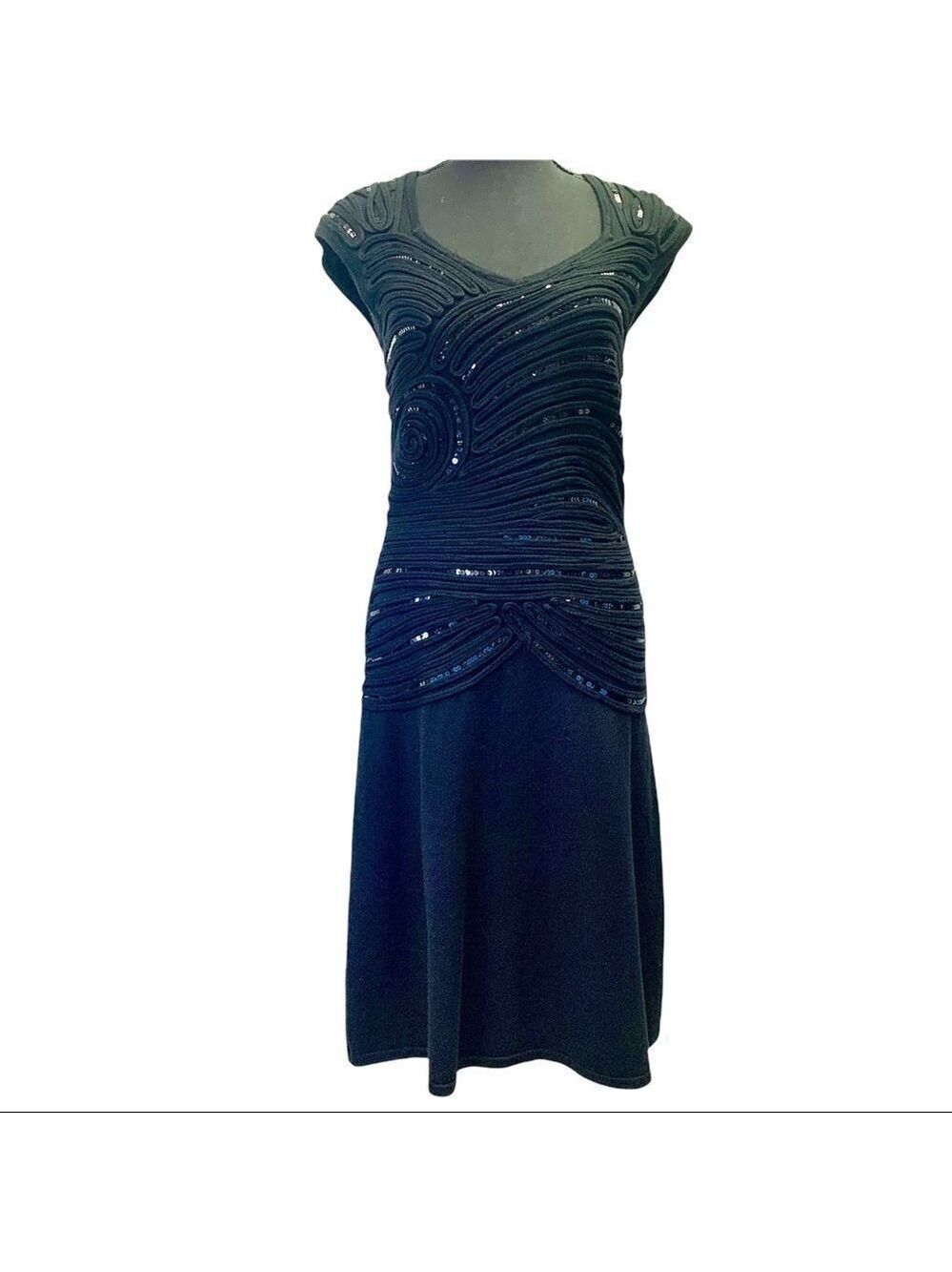 𝅺LEO Guy Black short sleeve stretchy knit sequin formal special occasion dress